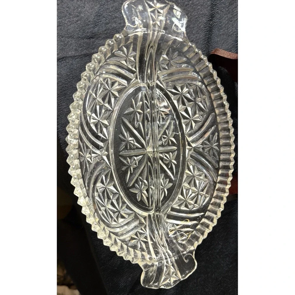 Vintage Anchor Hocking Stars And Bars Glass Relish Serving Tray Plate MCM (2819)